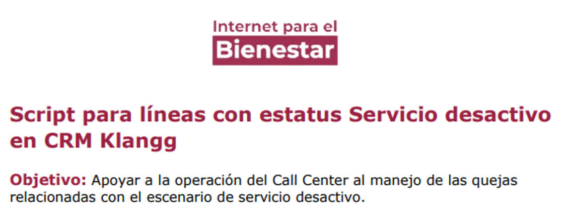Estatus Servicio desactivo en CRM Klangg